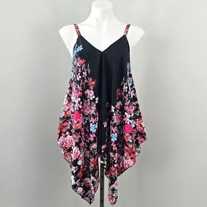 Uniquie Spectrum Asymmetrial Hem Sleeveless Floral Print Top Multicolor M
